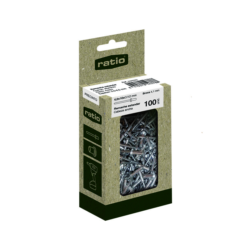 Remache flor aluminio RATIO Caja Eco. (Envase completo) - Medida ø4x10