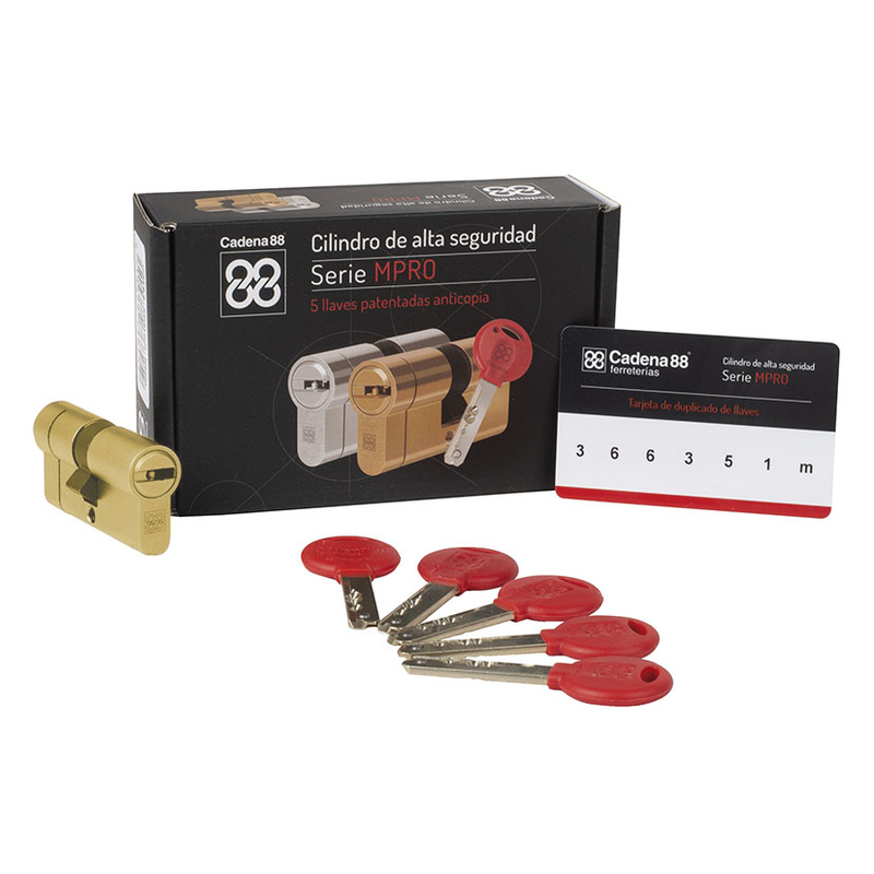 Cilindro alta seguridad CADENA88 serie MPRO latonado doble embrague