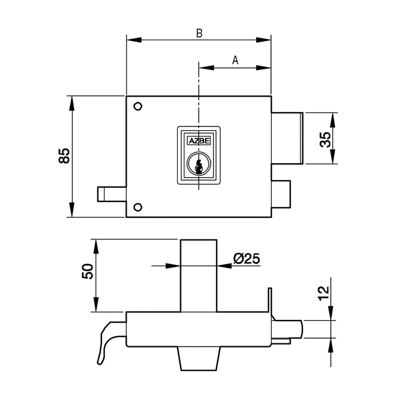 Cerradura sobreponer 100 mm YALE-AZBE modelo 125 pintada