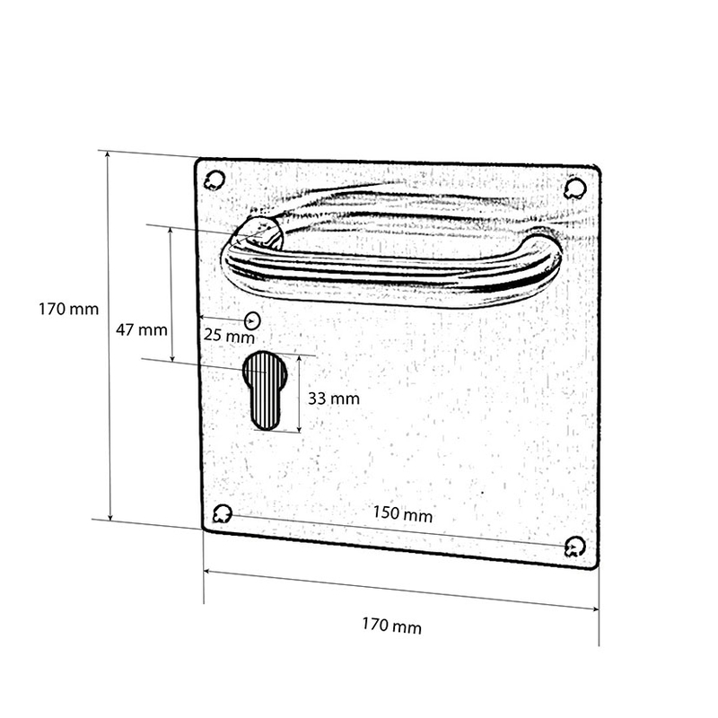 Manilla placa cuadrada JANDEL SV-F336 bocallave 47 mm