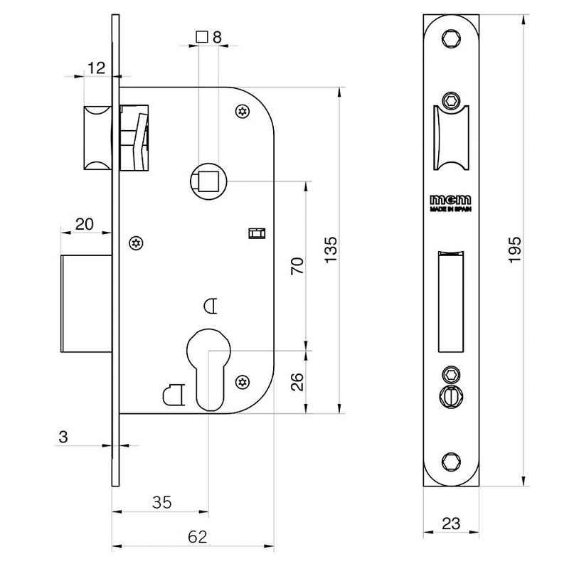 Cerradura picaporte de embutir MCM madera modelos 1301 latonada
