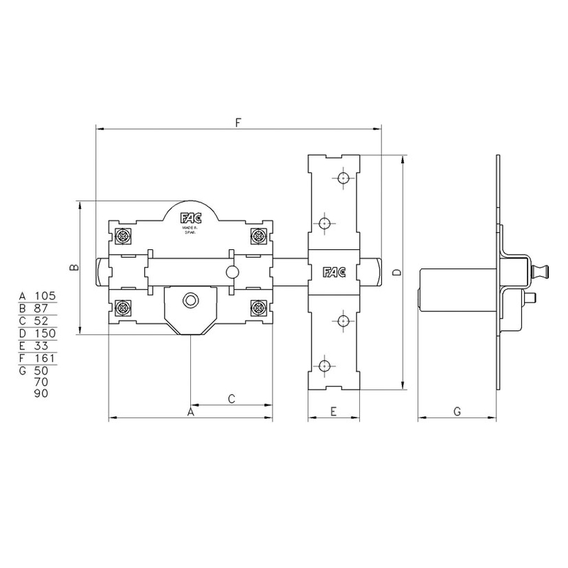 Cerrojo FAC modelo 101R/105 50 mm