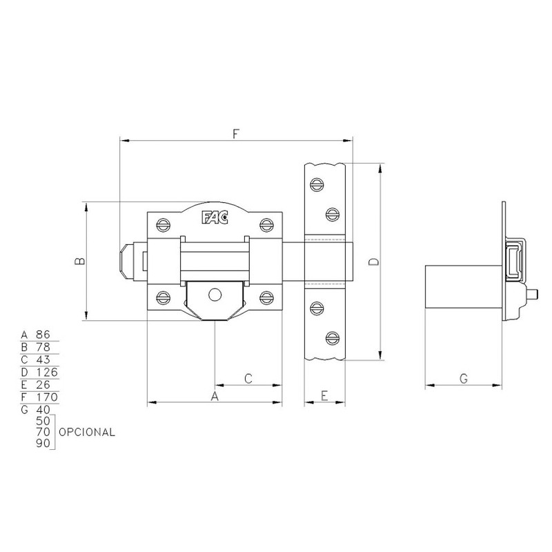 Cerrojo FAC modelo 50-R/80 trastero