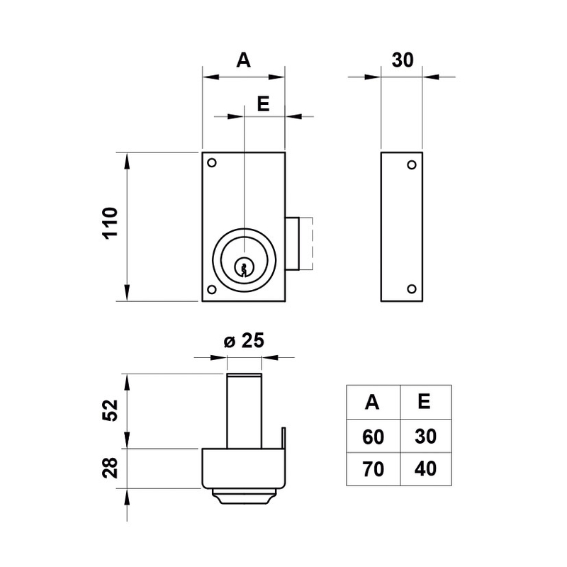 Cerradura sobreponer JIS modelo 33 60 mm