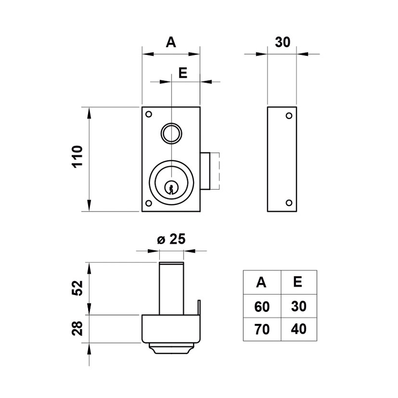 Cerradura sobreponer JIS modelo 35 70 mm