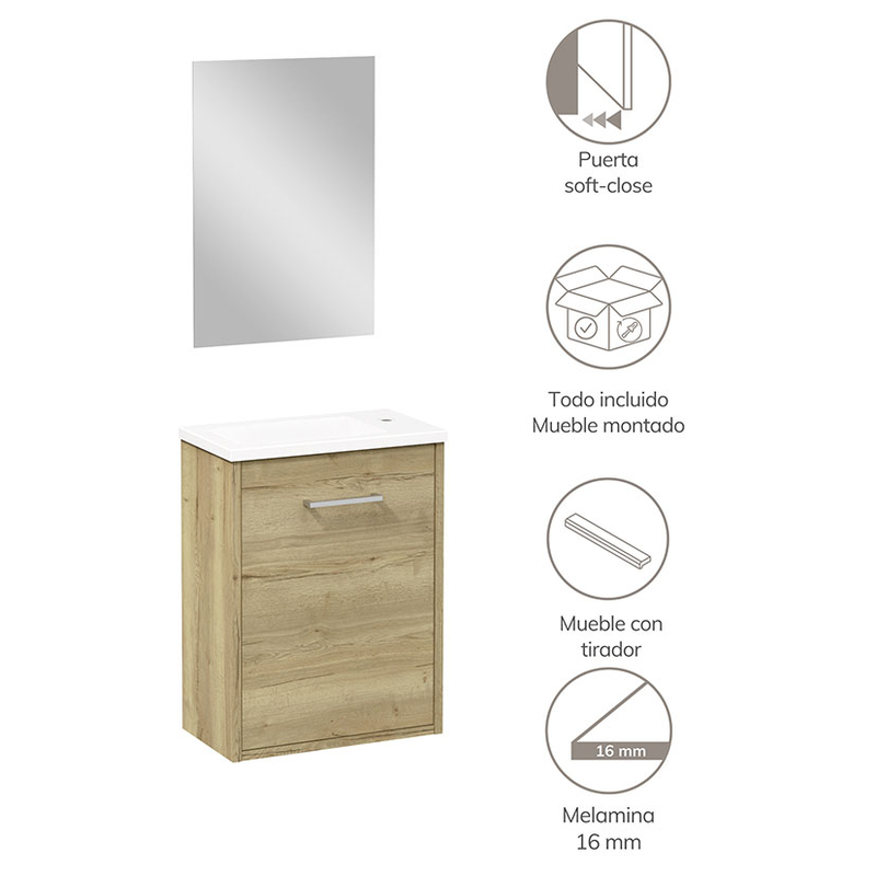 Conjunto lavamanos ALDAY Serie Slim roble claro
