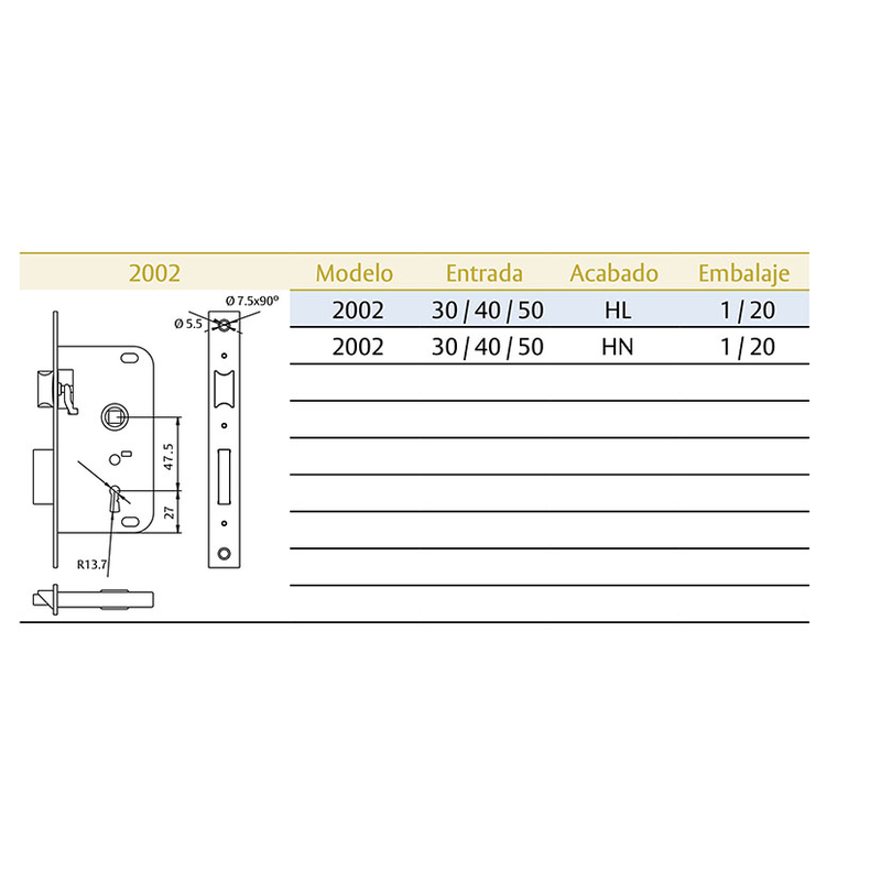 Cerradura embutir madera TESA ASSA ABLOY modelo 2002