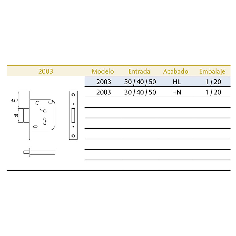 Cerradura embutir madera TESA ASSA ABLOY modelo 2003