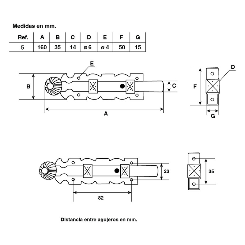 Pasador ventana rústico TORTAJADA 150mm. 10 unidades