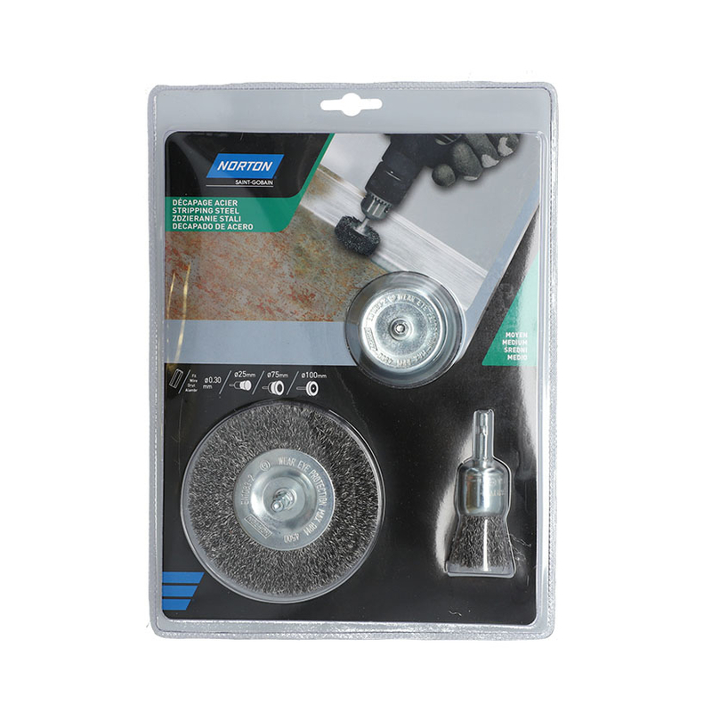 Kit 3 cepillos abrasivos NORTON Expert para taladro