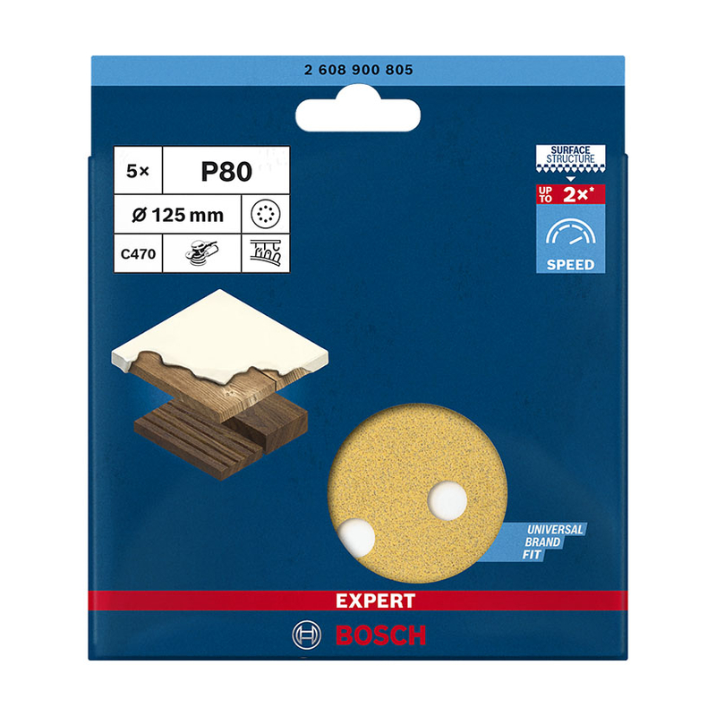 Disco abrasivo para lijadora excéntrica ø125 mm BOSCH C470  5 unidades