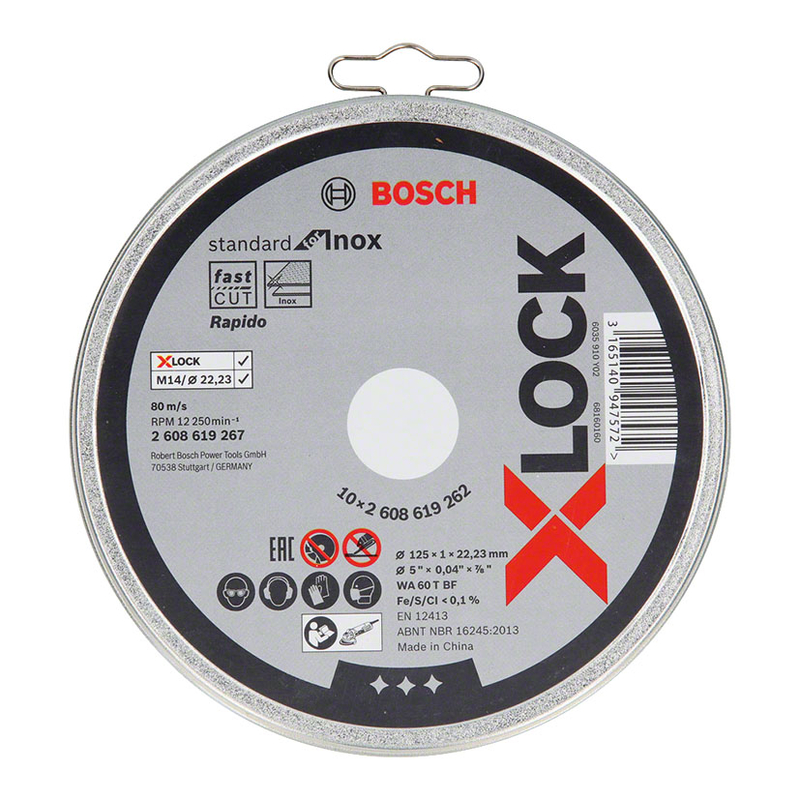 Disco corte inox metal BOSCH X-lock Standard, 10 unidades