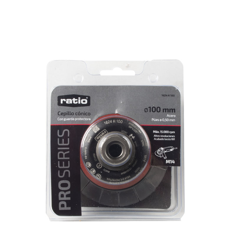 Cepillo abrasivo taza cónico con guarda protectora RATIO 100 mm ProSerie 1624