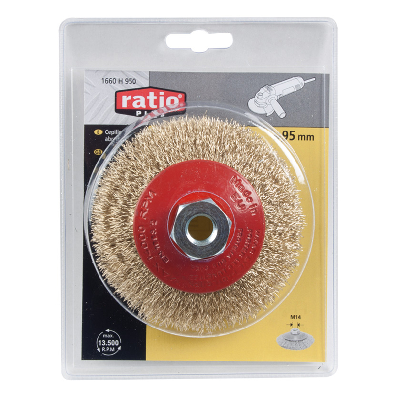 Cepillo abrasivo taza cónico latonado RATIO 95 mm