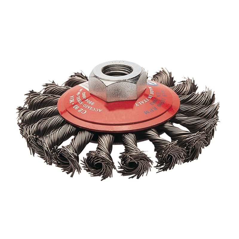 Cepillo abrasivo taza cónico acero trenzado RATIO 95 mm