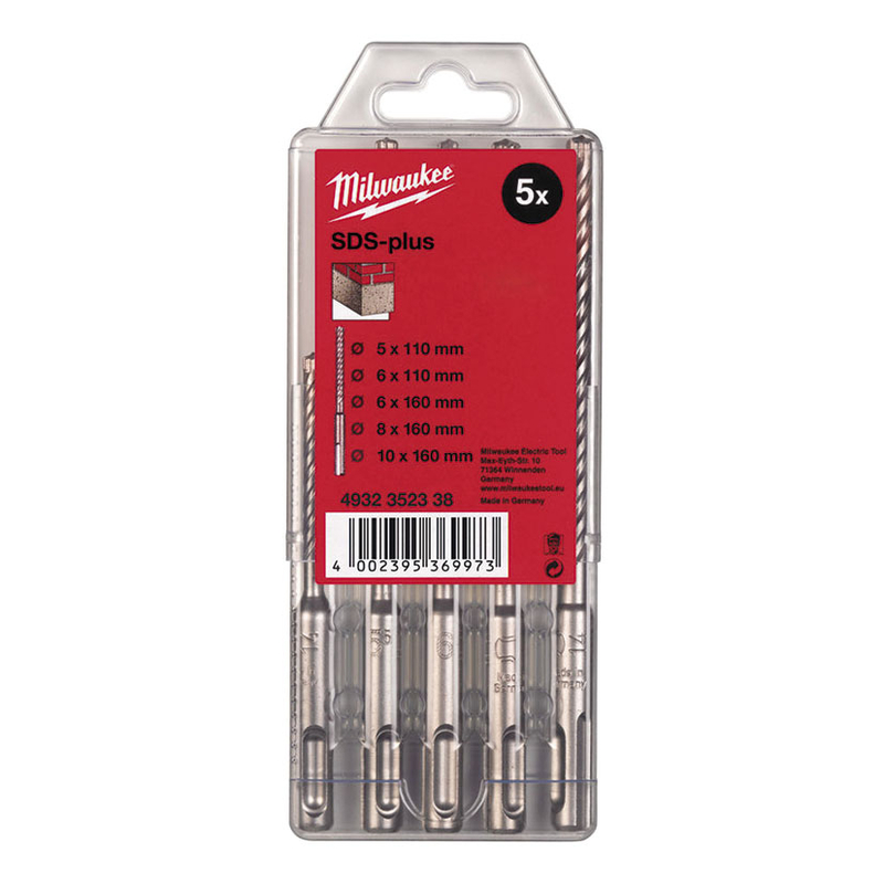 Juego 5 brocas para piedra MILWAKEE SDS-Plus M2-2 cortes