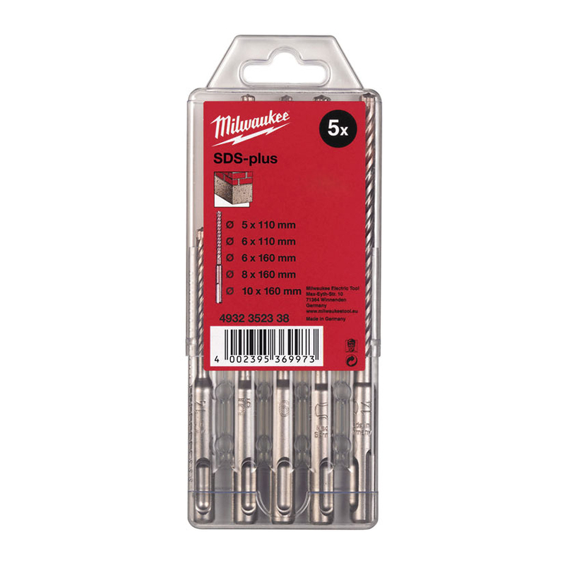 Juego 5 brocas para piedra MILWAKEE SDS-Plus M2-2 cortes