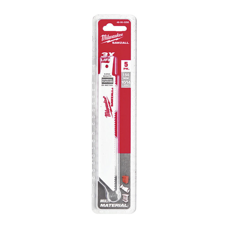 Set 5 sierras sable MILWAUKEE 10/14 tpi Universal metal, madera y plástico