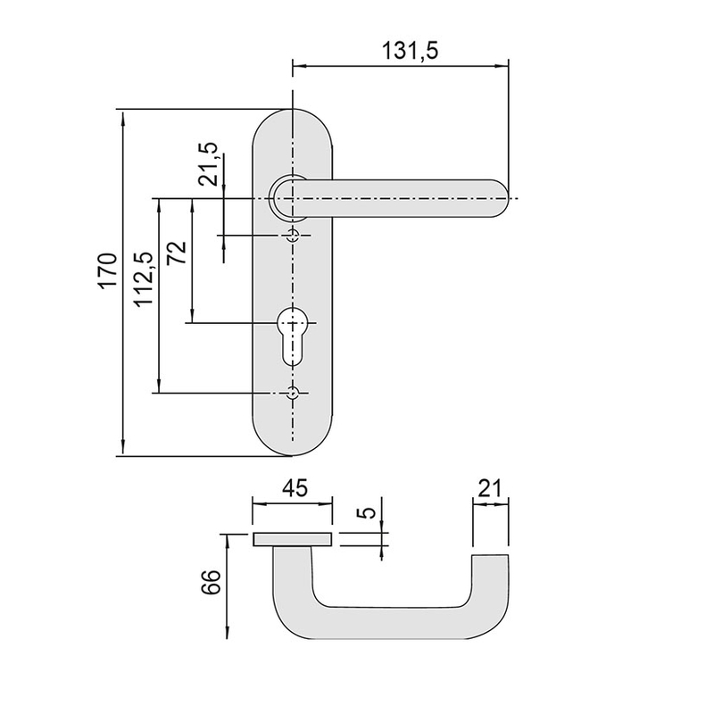 Juego puerta cortafuego manilla/manilla CISA bocallave 72 mm