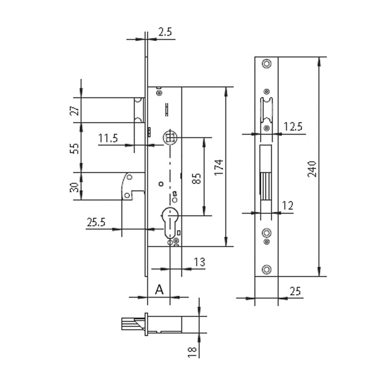 Cerradura embutir CISA carpintería metálica 4120