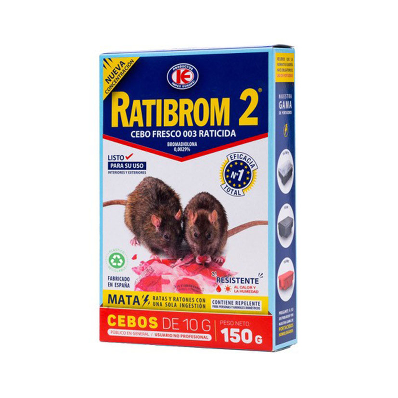 Raticida cebo fresco en bolsitas individuales RATIBROM 2 150 gr