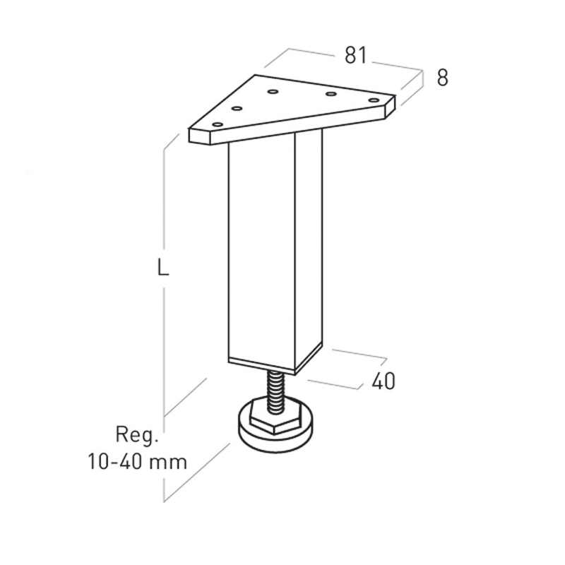 Pata mueble cuadrada aluminio NESU modelo 5002