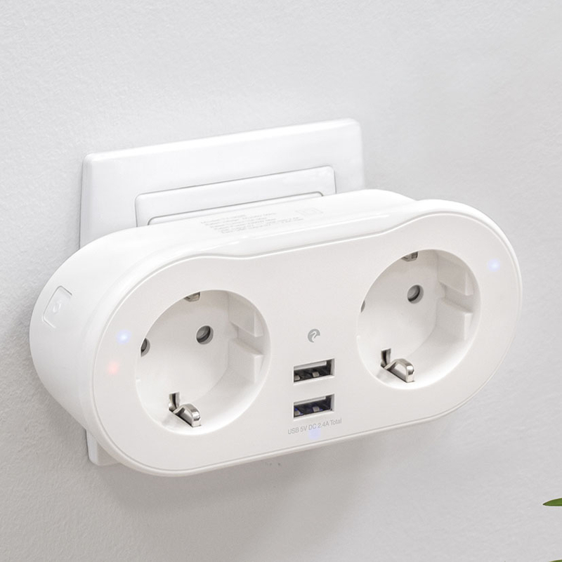 Enchufe doble Wifi GARZA con 2 tomas y 2 USB