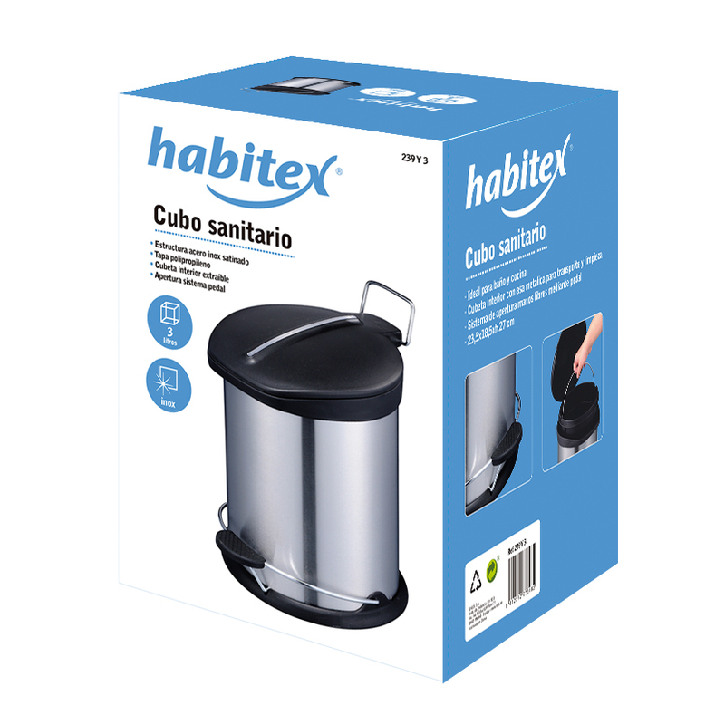 Cubo pedal sanitario HABITEX tapa negra