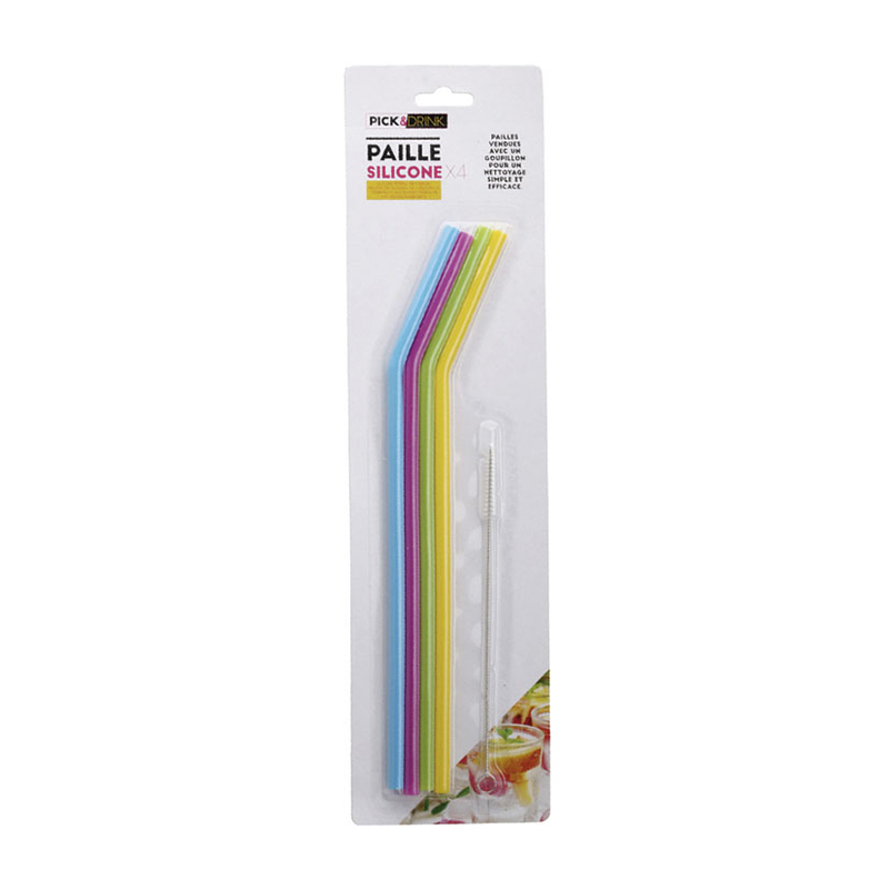 Juego 4 cañitas reutilizables silicona
