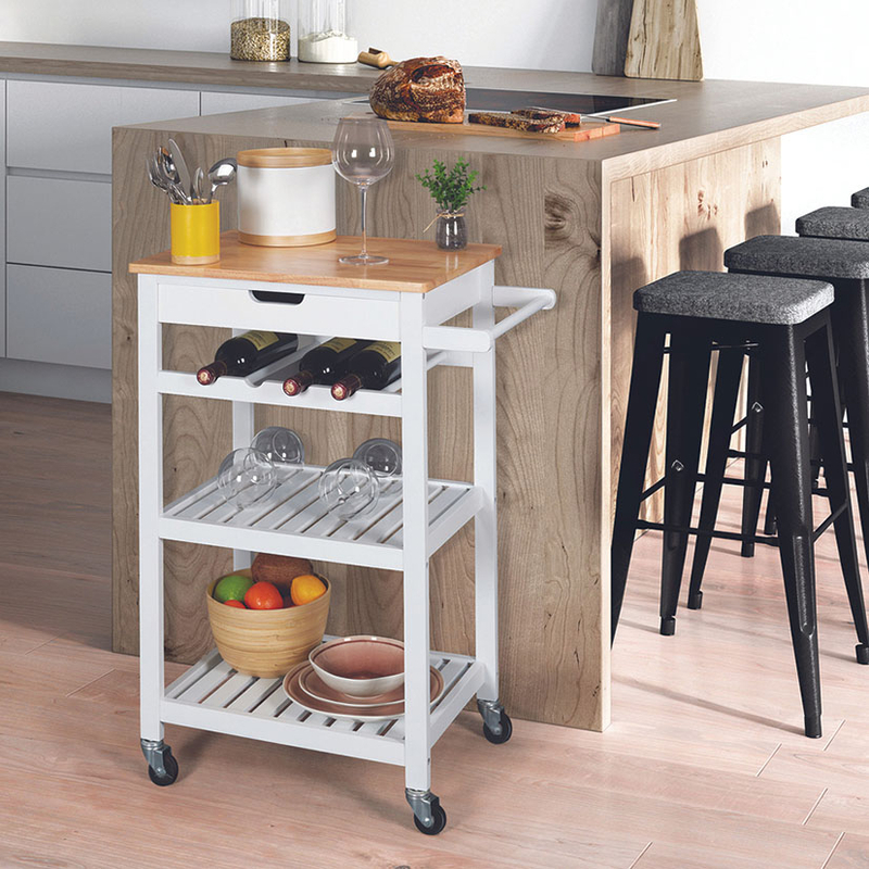 Carrito auxiliar cocina con ruedas blanco