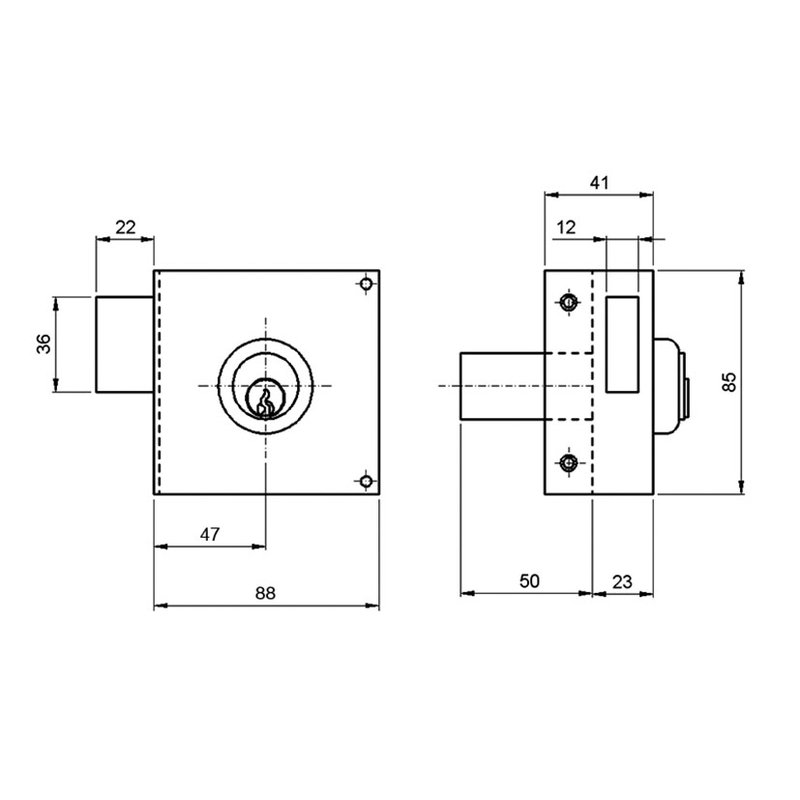 Cerradura sobreponer ILARGI modelo 124A cilindro pera 47 mm