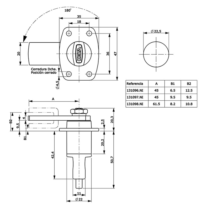 Cerradura sobreponer KEYA para mueble de madera. 10 unidades