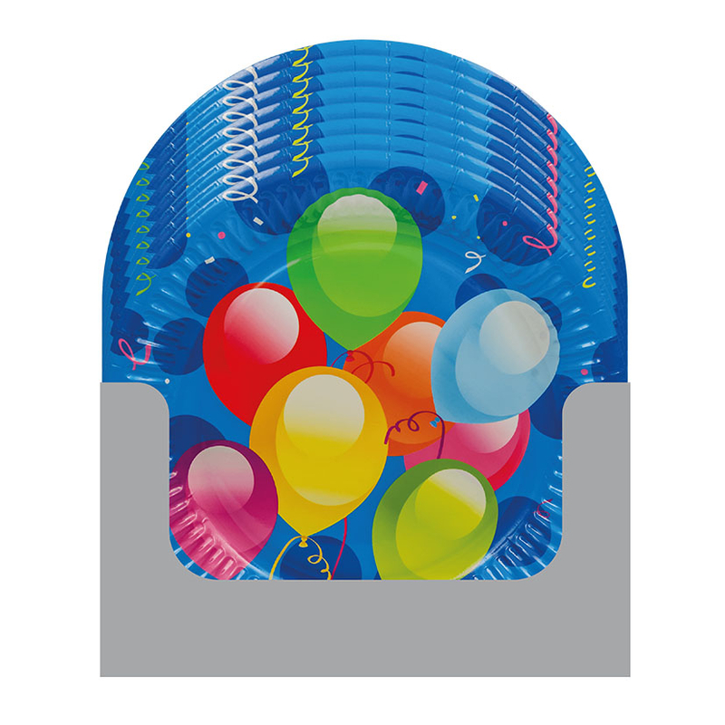 Display 12 packs 8 platos desechable NATURCART Ballons Fiesta