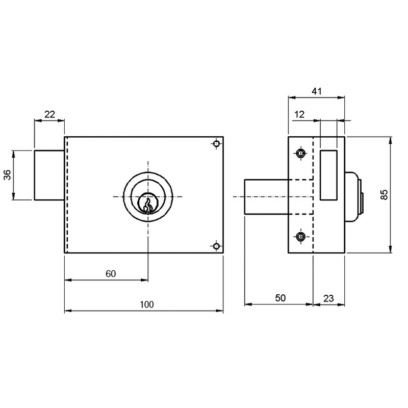 Cerradura sobreponer ILARGI modelo 124A cilindro redondo 60 mm