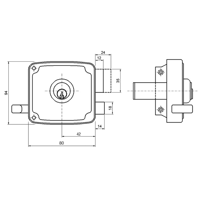 Cerradura sobreponer ILARGI modelo 1125A cilindro redondo 42 mm