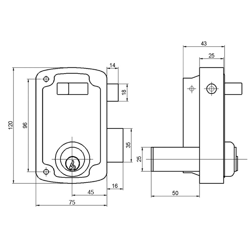 Cerradura sobreponer ILARGI modelo 1056A cilindro redondo 45 mm