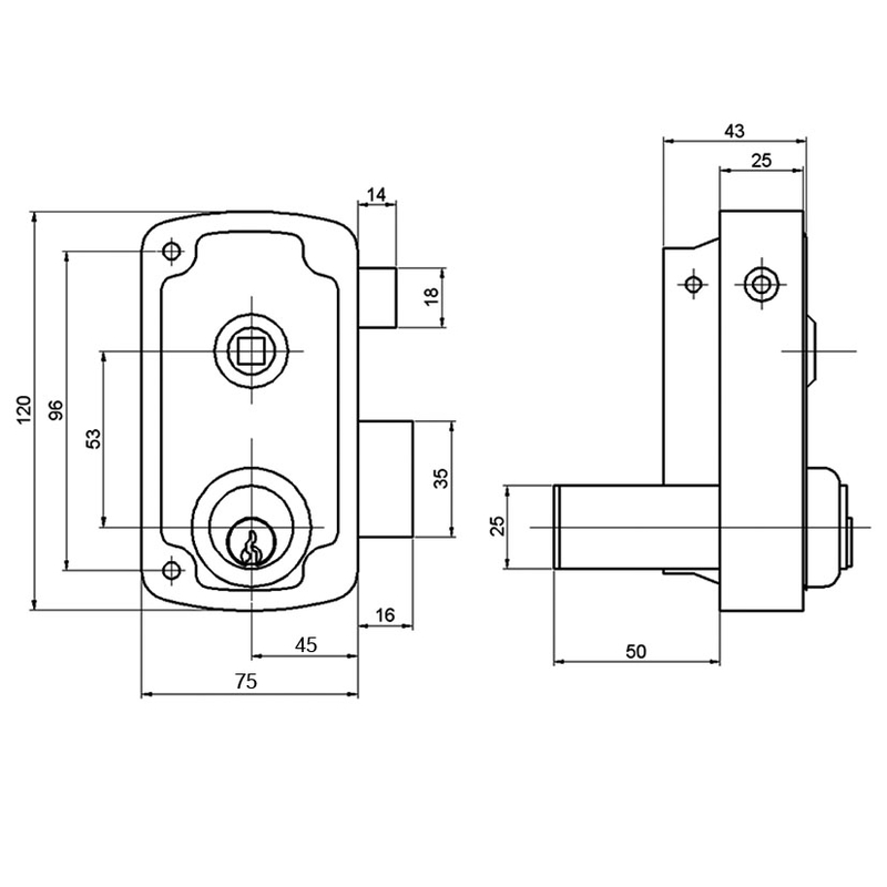 Cerradura sobreponer ILARGI modelo 1056B cilindro redondo 45 mm