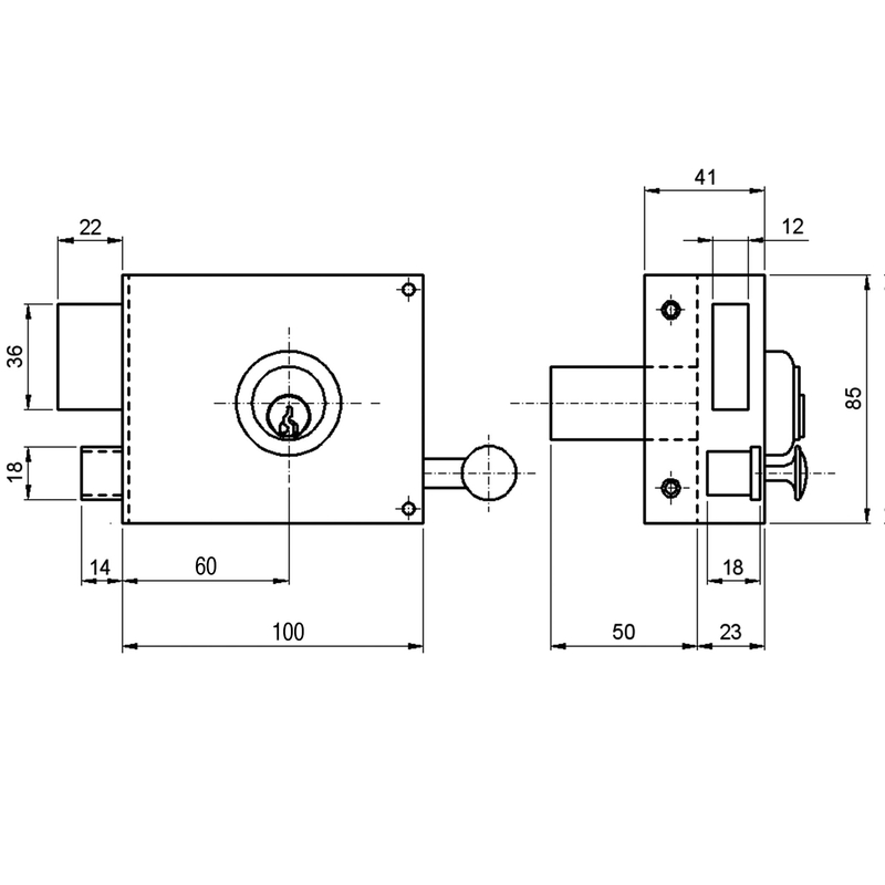 Cerradura sobreponer ILARGI modelo 125A cilindro redondo 60 mm