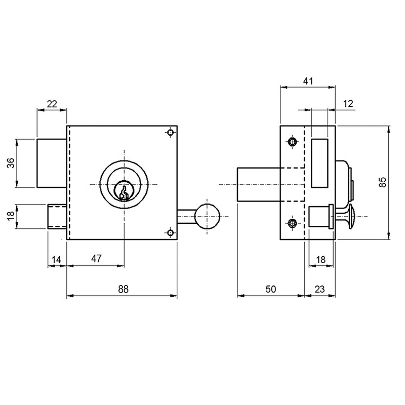 Cerradura sobreponer ILARGI modelo 125A cilindro pera 47 mm