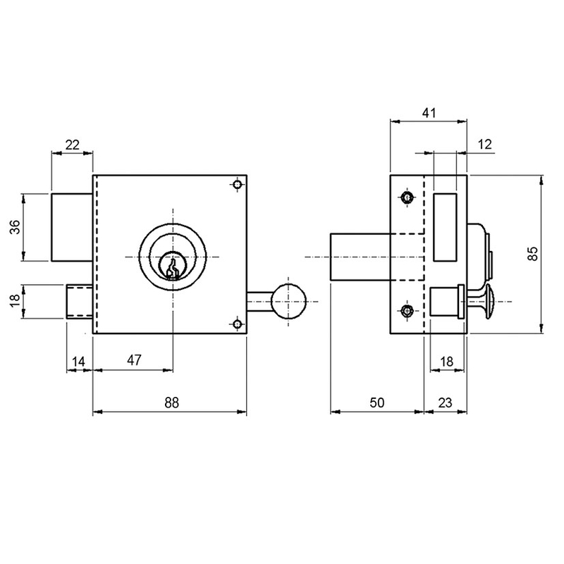 Cerradura sobreponer ILARGI modelo 125A cilindro pera 47 mm