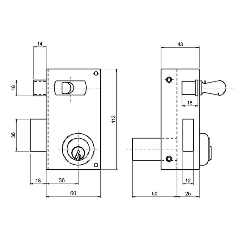 Cerradura sobreponer ILARGI modelo 56A cilindro pera 36 mm