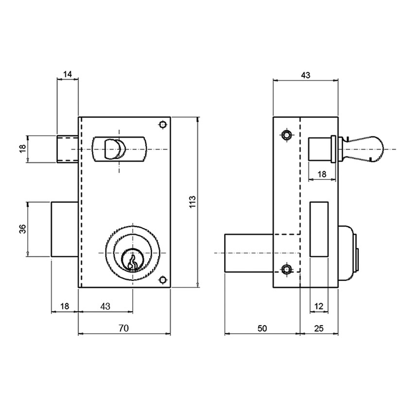 Cerradura sobreponer ILARGI modelo 56A cilindro pera 43 mm