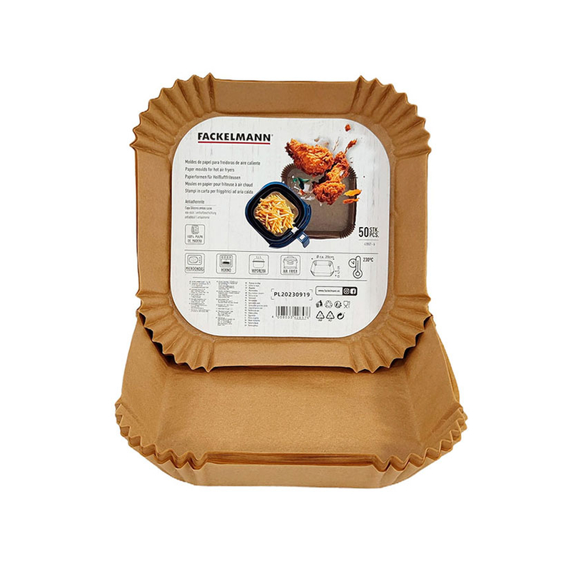 Molde papel cuadrado desechable FACKELMAN airfryer, 50 unidades