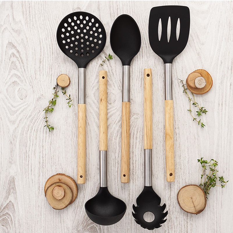 Juego 5 utensilios de cocina madera Baobab + base
