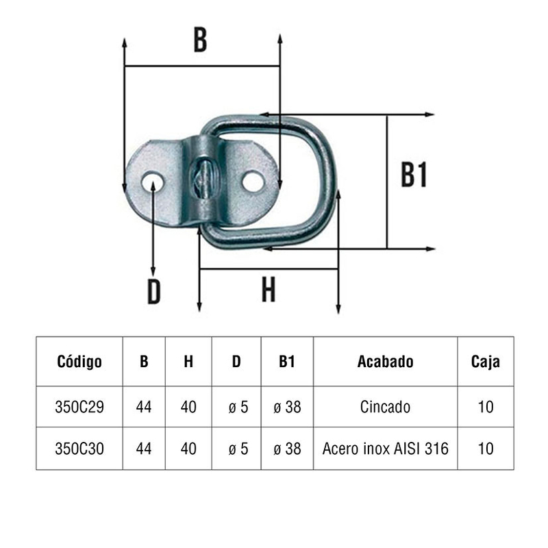 Placa anilla móvil para toldo 10 unidades
