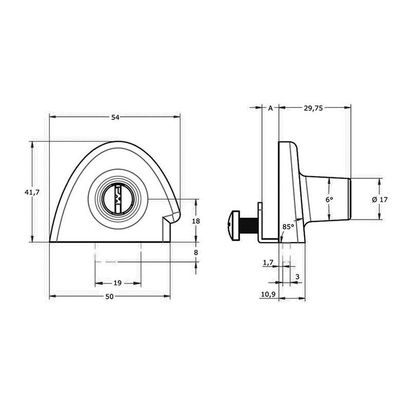 Cerradura para mueble de cristal AGA mod. 359