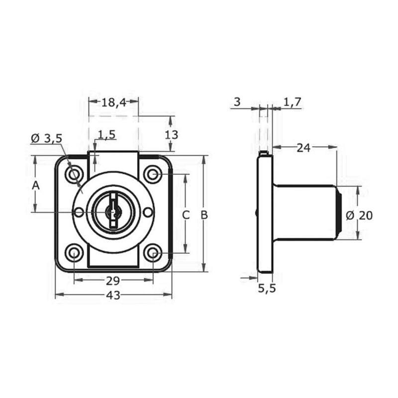 Cerradura de sobreponer AGA para cajón mod. 361 25mm