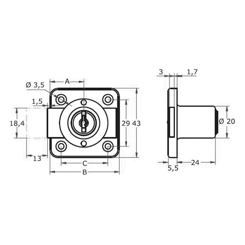 Cerradura de sobreponer AGA para armario mod. 362 20mm