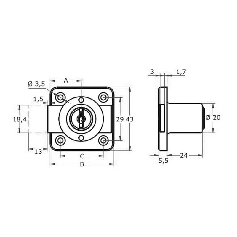 Cerradura de sobreponer AGA para armario mod. 362 25mm