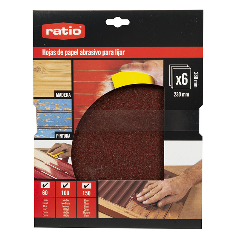 Tela esmeril abrasiva  RATIO 3634. 6 hojas surtidas de 230x280 mm